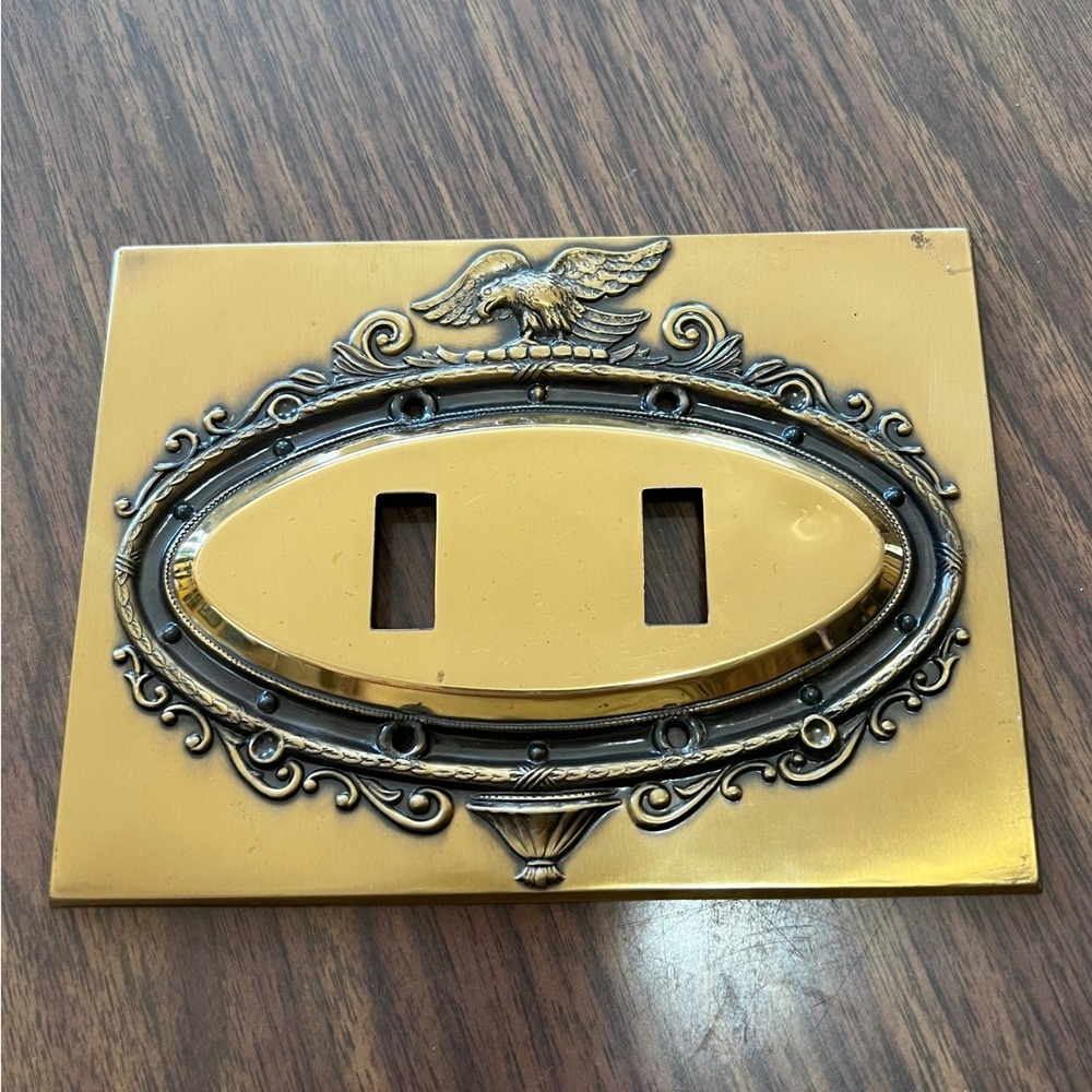 Brass Smith House Federal Mirror Eagle Double Switch Plate Cover vtg americana